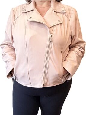 MICHAEL Michael Kors Light Blush Pink Leather Moto Jacket